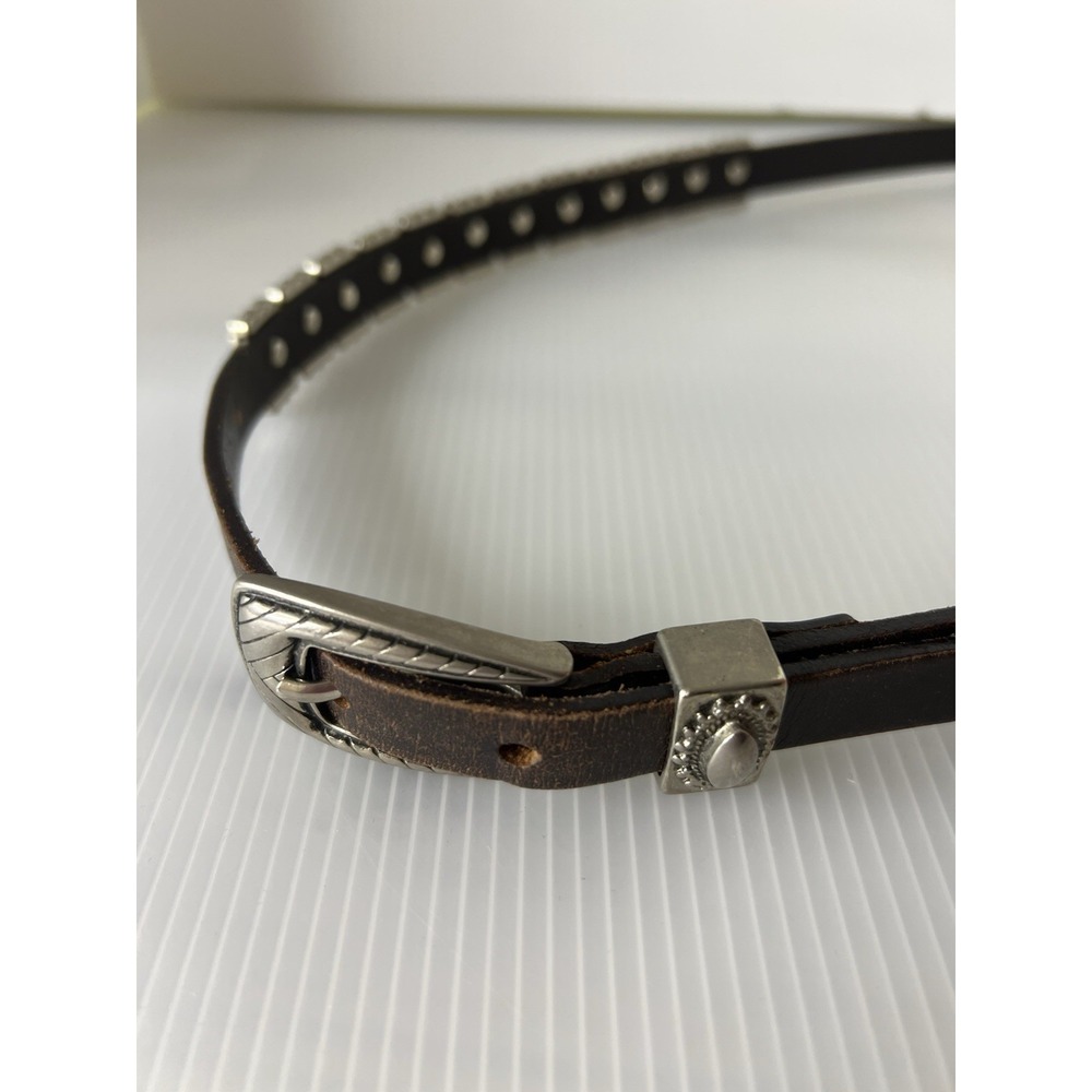 Albatross Black Leather Belt Antique Silver Studded Embossed Buckle 41" Long M‎